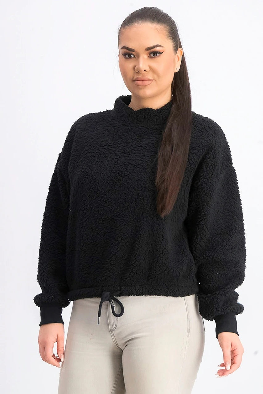 Hippie Rose Juniors' Mock-Neck Sherpa Pullover Black Size Medium