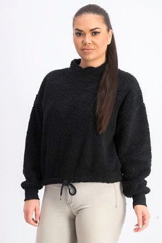 Hippie Rose Juniors' Mock-Neck Sherpa Pullover Black Size Medium