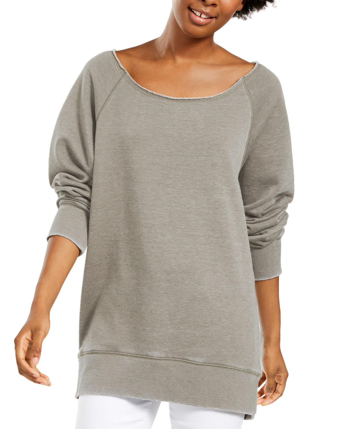 Hippie Rose Juniors' Boat-Neck Tunic Sweatshirt Gray Size Medium