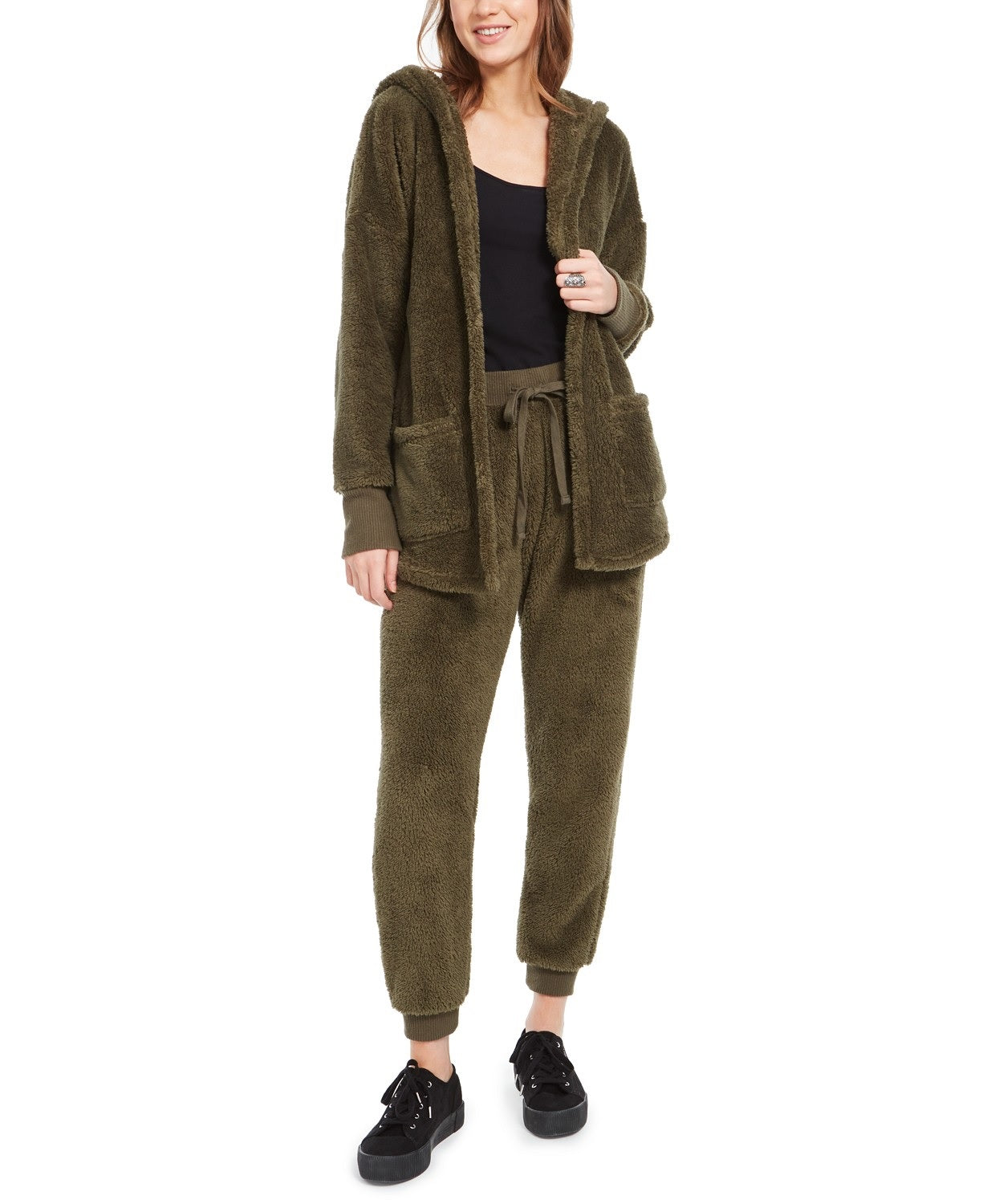 Hippie Rose Juniors' Cozy Cardigan Green Size Extra Small