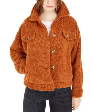 Hippie Rose Juniors' Sherpa Trucker Jacket Brown Size X-Large