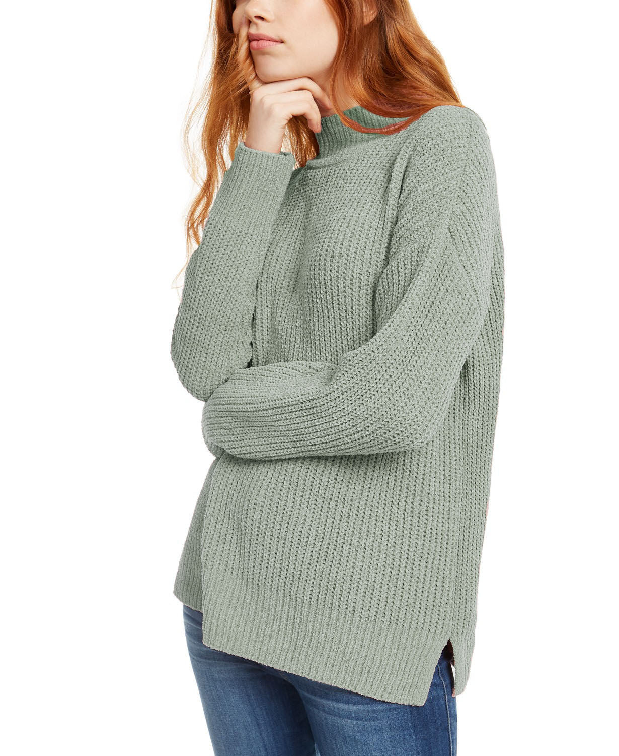 Hippie Rose Juniors' Mock-Neck Chenille Sweater Med Green Size Medium