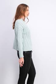 Hippie Rose Juniors' Cable-Knit Drop-Shoulder Sweater Green Size Extra Small