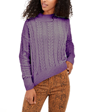 Hippie Rose Juniors' Cable-Knit Drop-Shoulder Sweater Purple Size Large