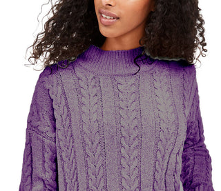 Hippie Rose Juniors' Cable-Knit Drop-Shoulder Sweater Purple Size Large