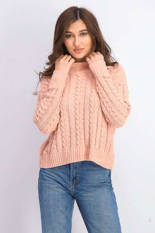 Hippie Rose Juniors Women's Cable-Knit Drop-Shoulder Sweater Purple - Size Extra Large