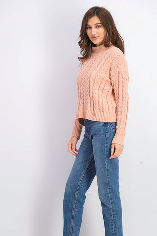 Hippie Rose Juniors Women's Cable-Knit Drop-Shoulder Sweater Purple - Size Extra Large