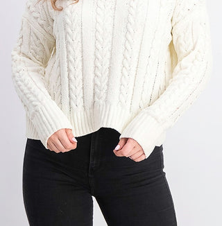 Hippie Rose  Women's Cable-Knit Drop-Shoulder Sweater Natural Size Large