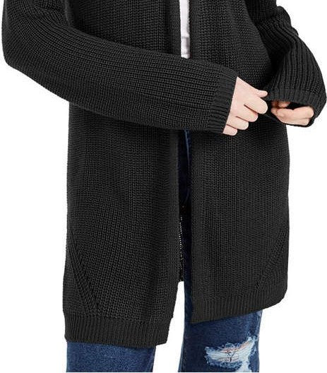 Hippie Rose  Juniors' Back-Detail Long Cardigan Black Size Medium