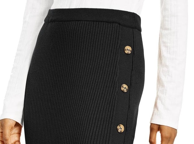 Hippie Rose Juniors' Button Sweater Skirt Black Size Medium