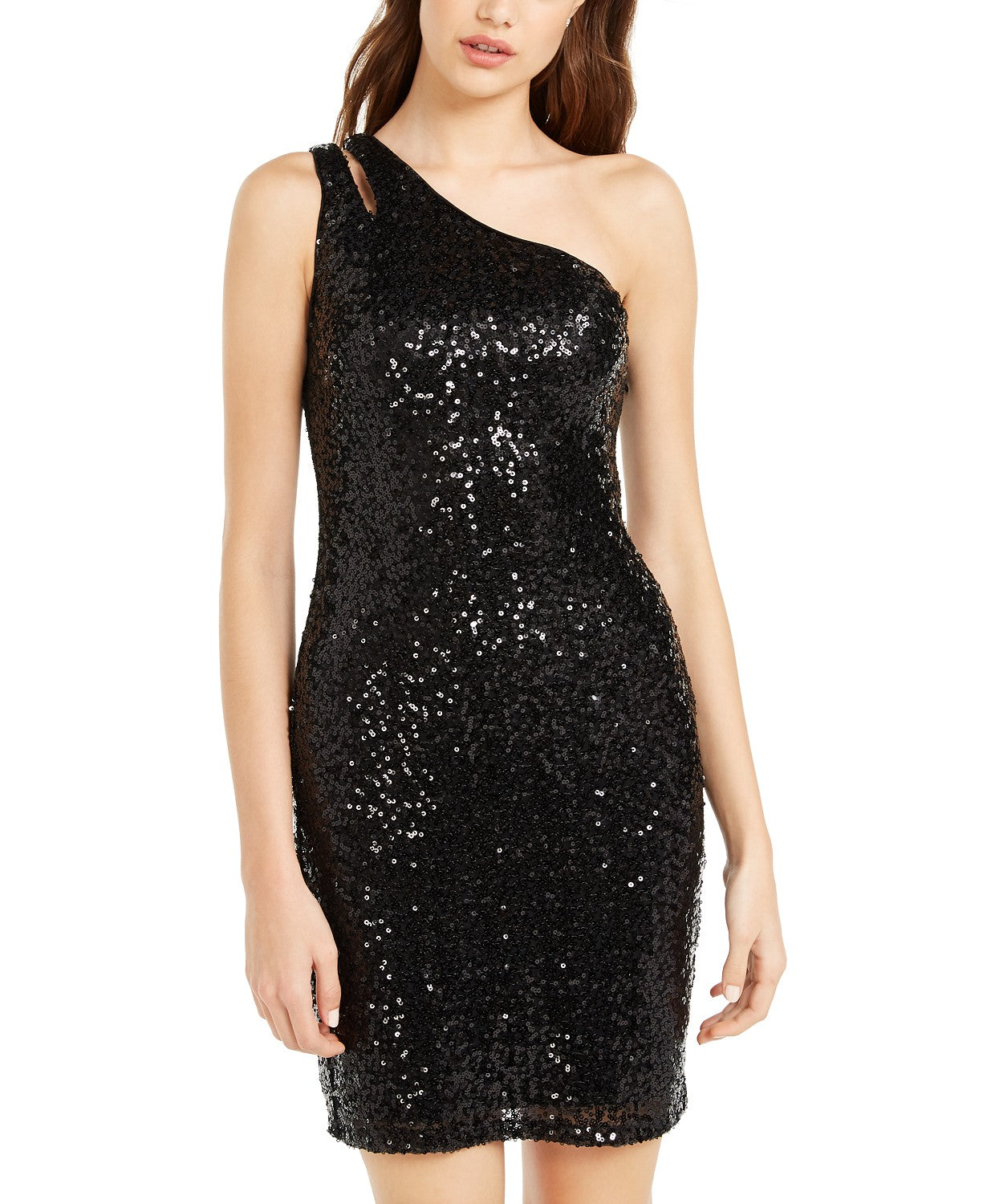 Teeze Me Juniors' One-Shoulder Sequin Dress Black Size 1