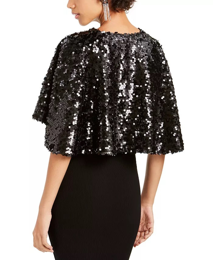 Teeze Me Juniors' Sequined Capelet Black Size Large