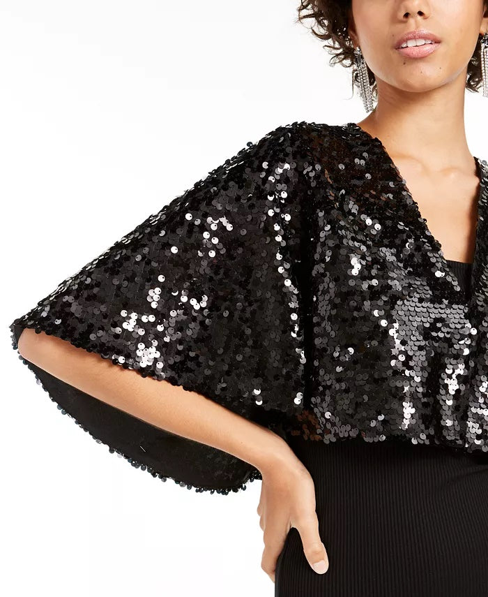 Teeze Me Juniors' Sequined Capelet Black Size Large