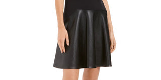 N Natori Women's Faux-Leather & Scuba Flounce Dress Black Size 8