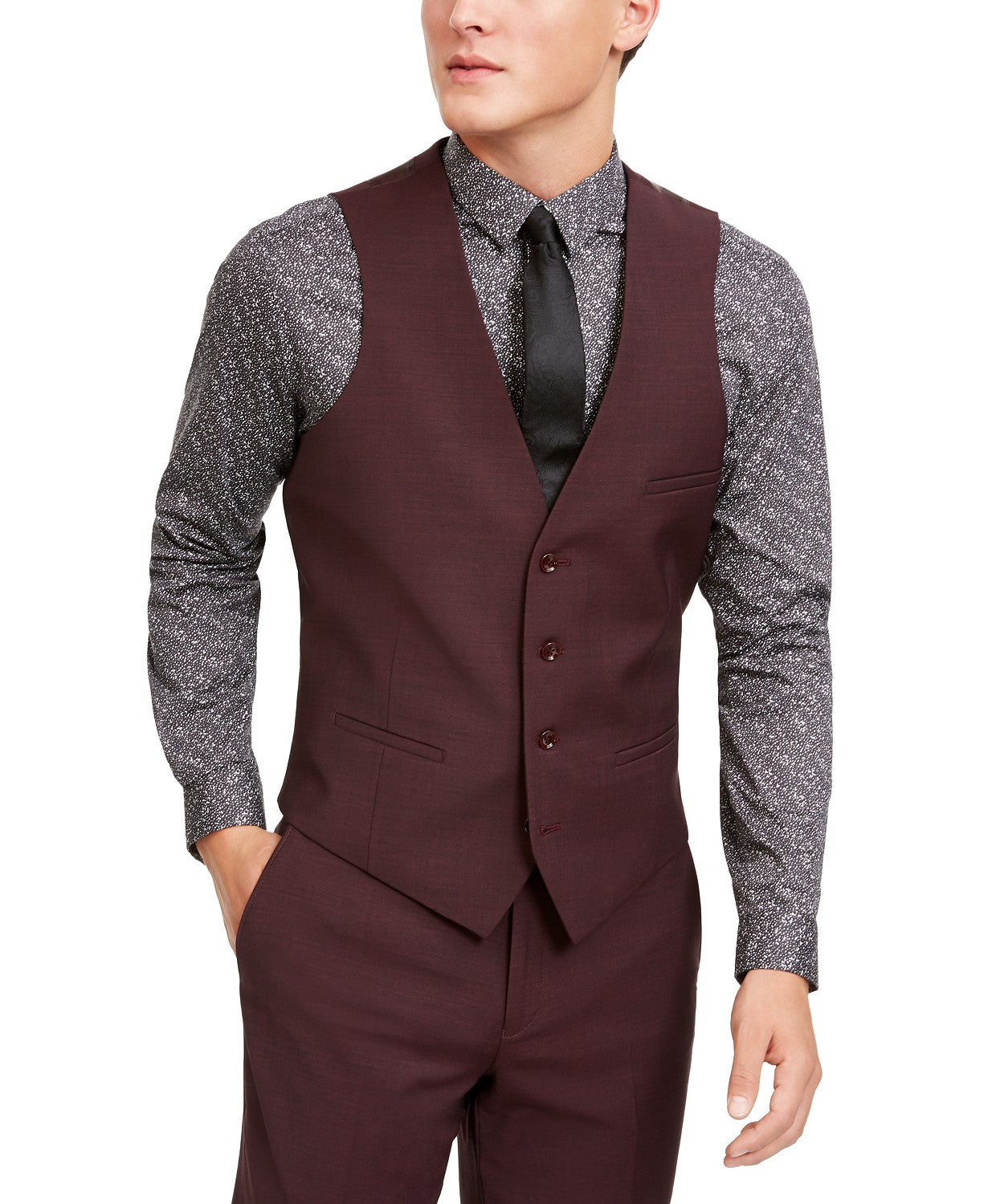 Bar III Men's Slim-Fit Active Stretch Solid Suit Vest Purple Size Large