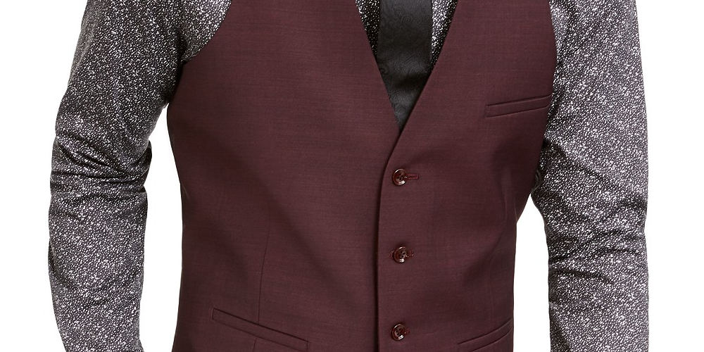 Bar III Men's Slim-Fit Active Stretch Solid Suit Vest Purple Size Large