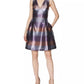 Laundry By Shelli Segal Women's Striped Metallic Fit & Flare Dress Purple Size 12