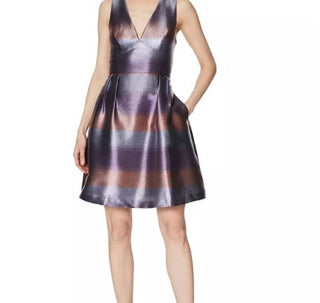 Laundry By Shelli Segal Women's Striped Metallic Fit & Flare Dress Purple Size 12