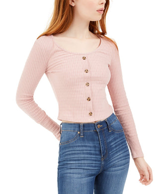 Hippie Rose Juniors' Pointelle Crop Top Pink Size Extra Large