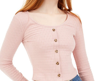 Hippie Rose Juniors' Pointelle Crop Top Pink Size Extra Large