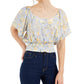 Hippie Rose Juniors' Smocked-Waist Blouse Blue Size Medium