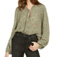 Hippie Rose Juniors' Ditsy Floral Peasant Top Green Size Extra Large
