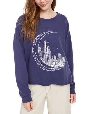 Pretty Rebellious  Juniors' Moon Graphic-Print Sweatshirt Dark Blue Size Extra Small