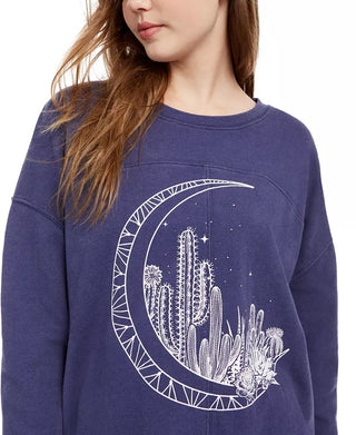 Pretty Rebellious  Juniors' Moon Graphic-Print Sweatshirt Dark Blue Size Extra Small