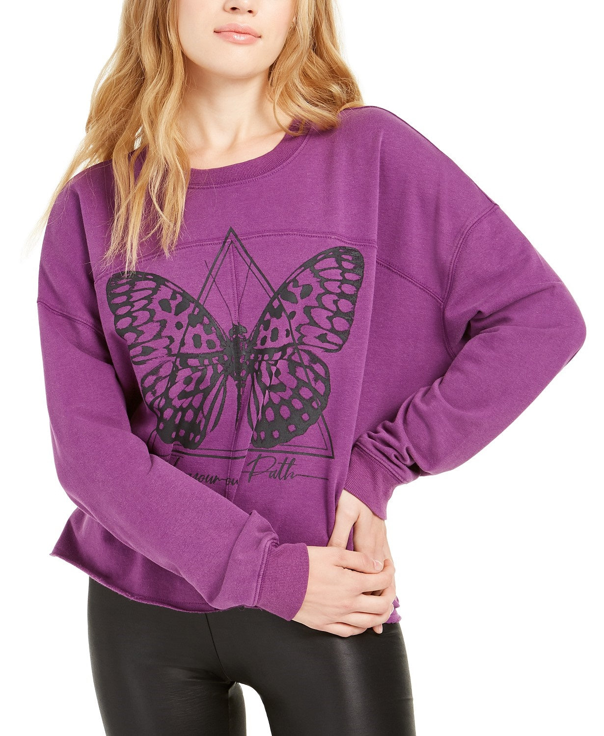 Rebellious One Juniors' Butterfly Graphic Sweatshirt Purple Size Large