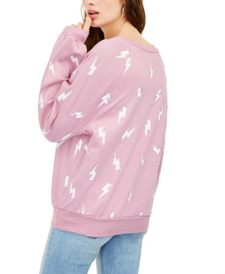 Rebellious One Junior's Lightning Metallic Graphic Sweatshirt Mauve Size Medium