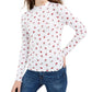 Rebellious One Junior's Rose Print Mock Neck Top White Size X-Large