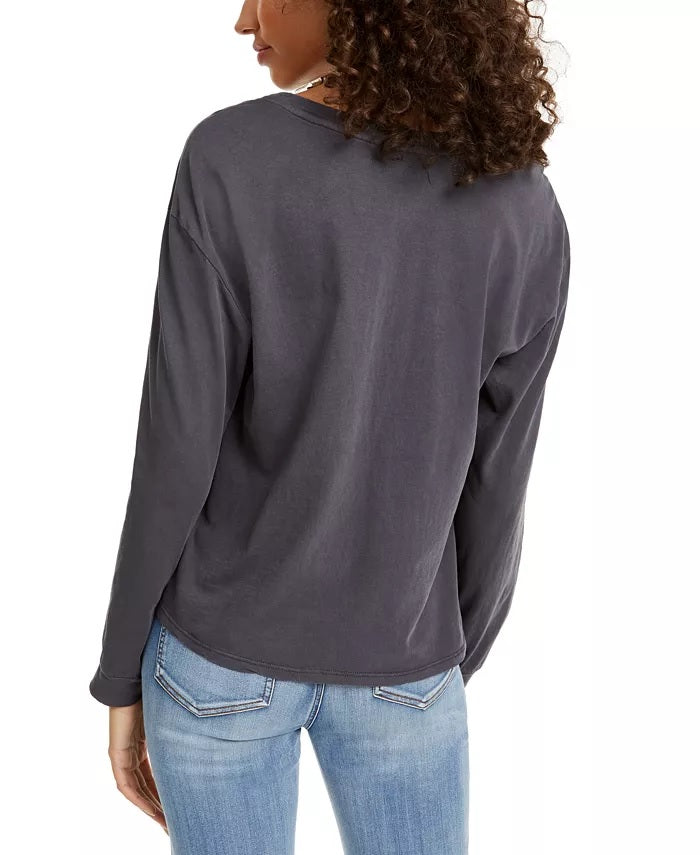 Rebellious One Juniors' Babe Long-Sleeved Graphic T-Shirt Charcoal Size Large