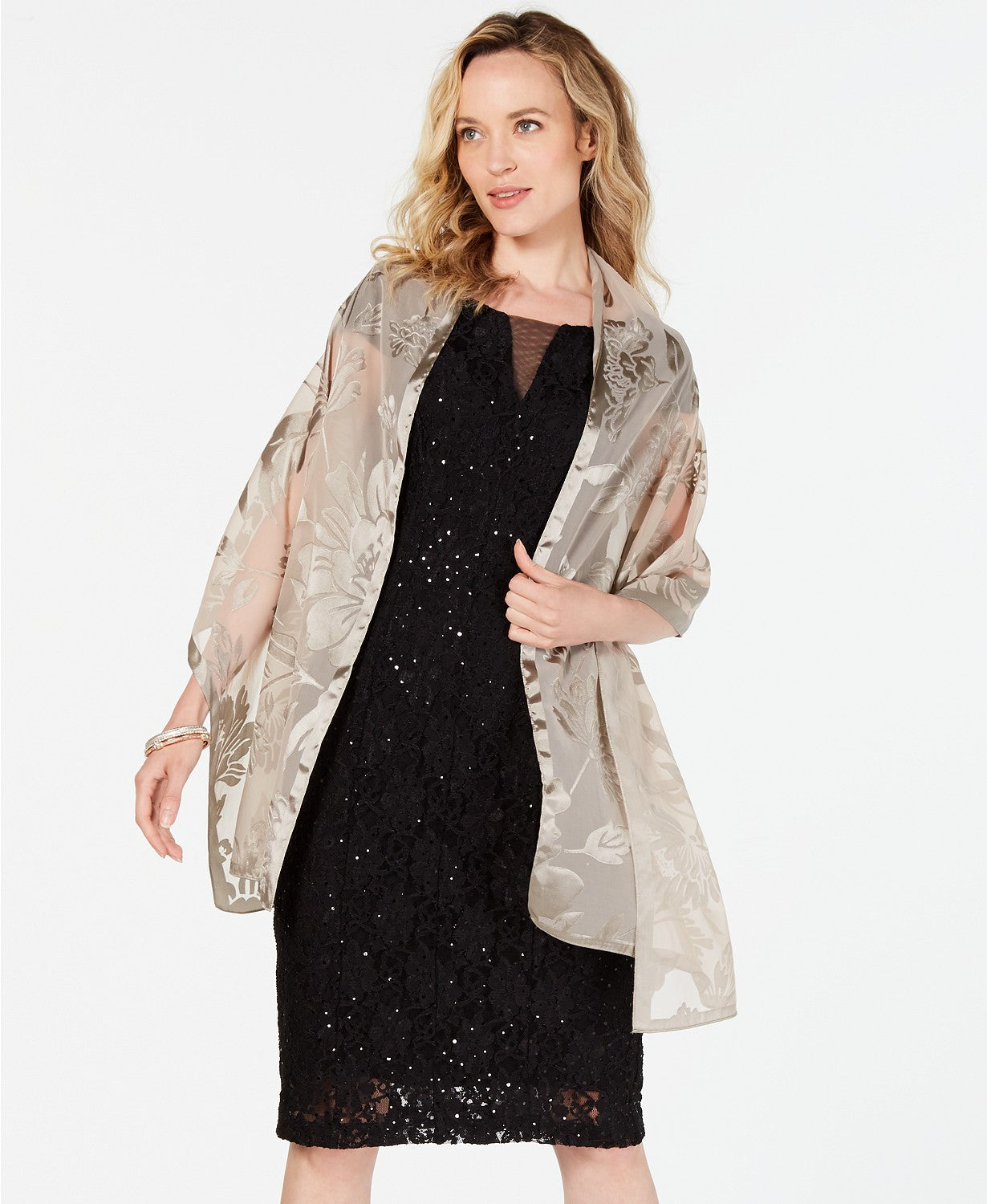 INC International Concepts Women's Contrast Floral Burnout Wrap Gray Size Regular