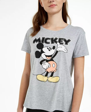 Disney Juniors' Mickey Mouse Graphic T-Shirt Gray Size Medium