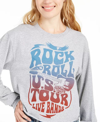 Love Tribe Juniors Women's 1977 Rock N Roll Graphic T-Shirt Med Gray Size Large