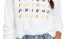 Love Tribe Juniors' Friends Long-Sleeved Graphic T-Shirt White Size Medium