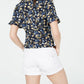 Hooked Up By Iot Juniors' Printed Peplum Blouse Navy Size Large