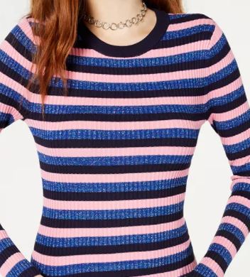 Hooked Up by IOT Juniors' Shine Striped Rib-Knit Sweater Pink Size Small