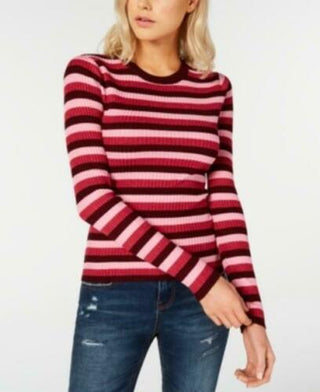 Hooked Up Women's By Iot Juniors' Shine Striped Rib-Knit Sweater Red Size Extra Large