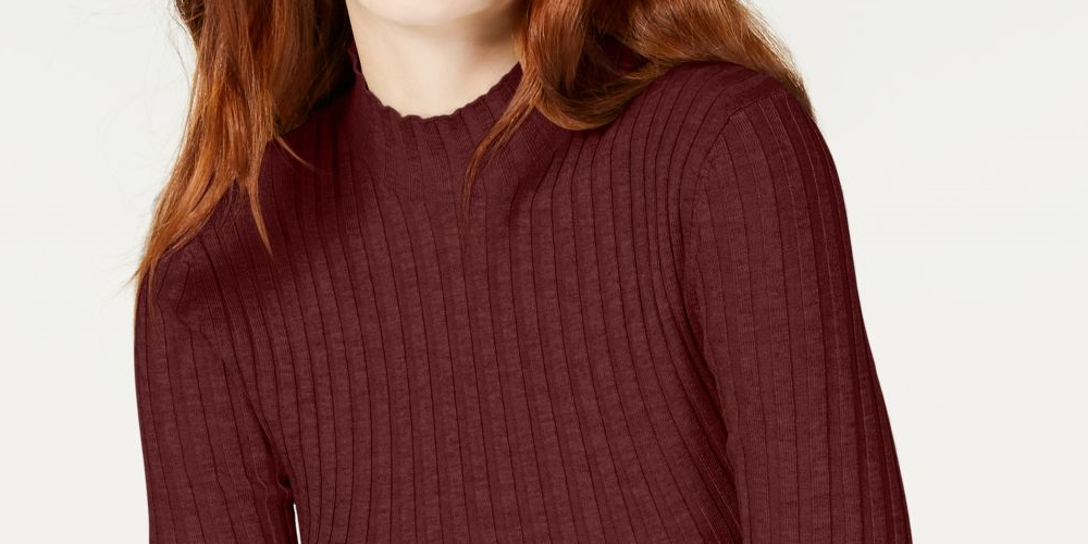 Hooked Up By IOT Juniors' Rib-Knit Mock-Turtleneck Sweater Dark Red Size Extra Large