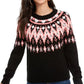 Hooked Up By IOT Junior's Fair Isle Crewneck Sweater Black Size X-Large