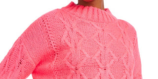 Hooked Up By Iot Junior's Cable Knit Sweater Bright Pink Size Small