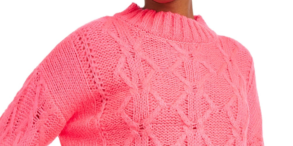 Hooked Up By Iot Junior's Cable Knit Sweater Bright Pink Size X-Small