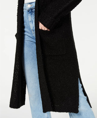 Hooked Up by IOT Juniors' Textured Duster Cardigan Black Size Medium