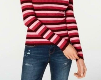 Hooked Up Women's By Iot Juniors' Shine Striped Rib-Knit Sweater Red Size Extra Large