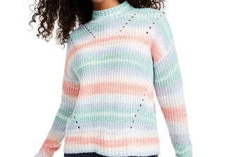 Hooked Up By Iot Juniors Women's Striped Mock-Neck Sweater Blue Size Large