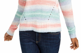 Hooked Up by IOT Juniors' Striped Mock-Neck Sweater Blue Size Small