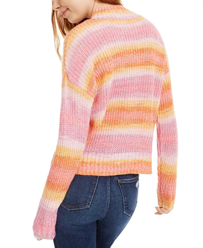 Hooked Up By IOT Juniors' Striped Mock-Neck Sweater Pink Size Medium