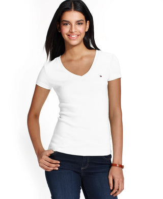 Tommy Hilfiger Women's V-Neck T-Shirt White Size XX Large