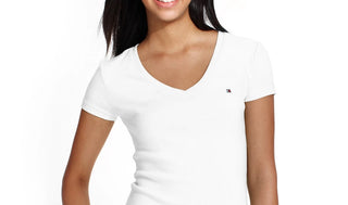 Tommy Hilfiger Women's V-Neck T-Shirt White Size XX Large